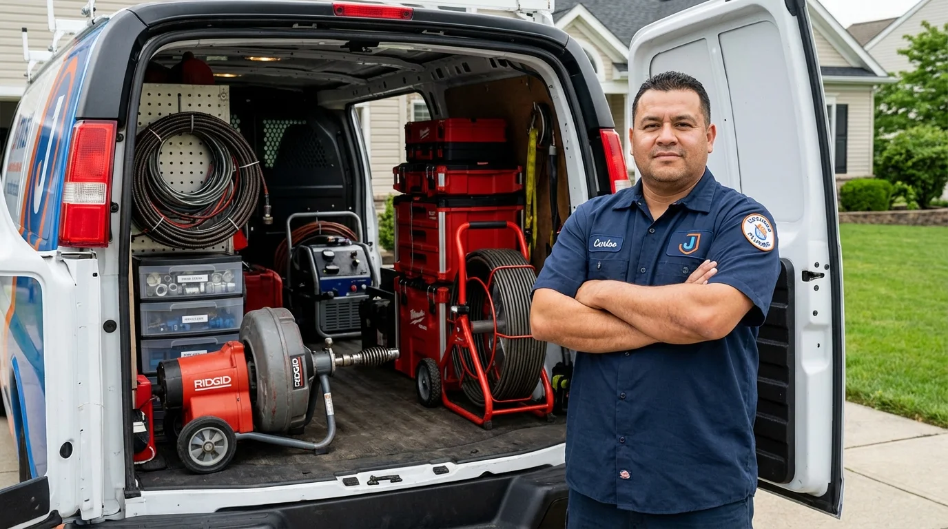 Professional drain cleaning equipment and Johns Plumbing LLC plumber in Adamstown