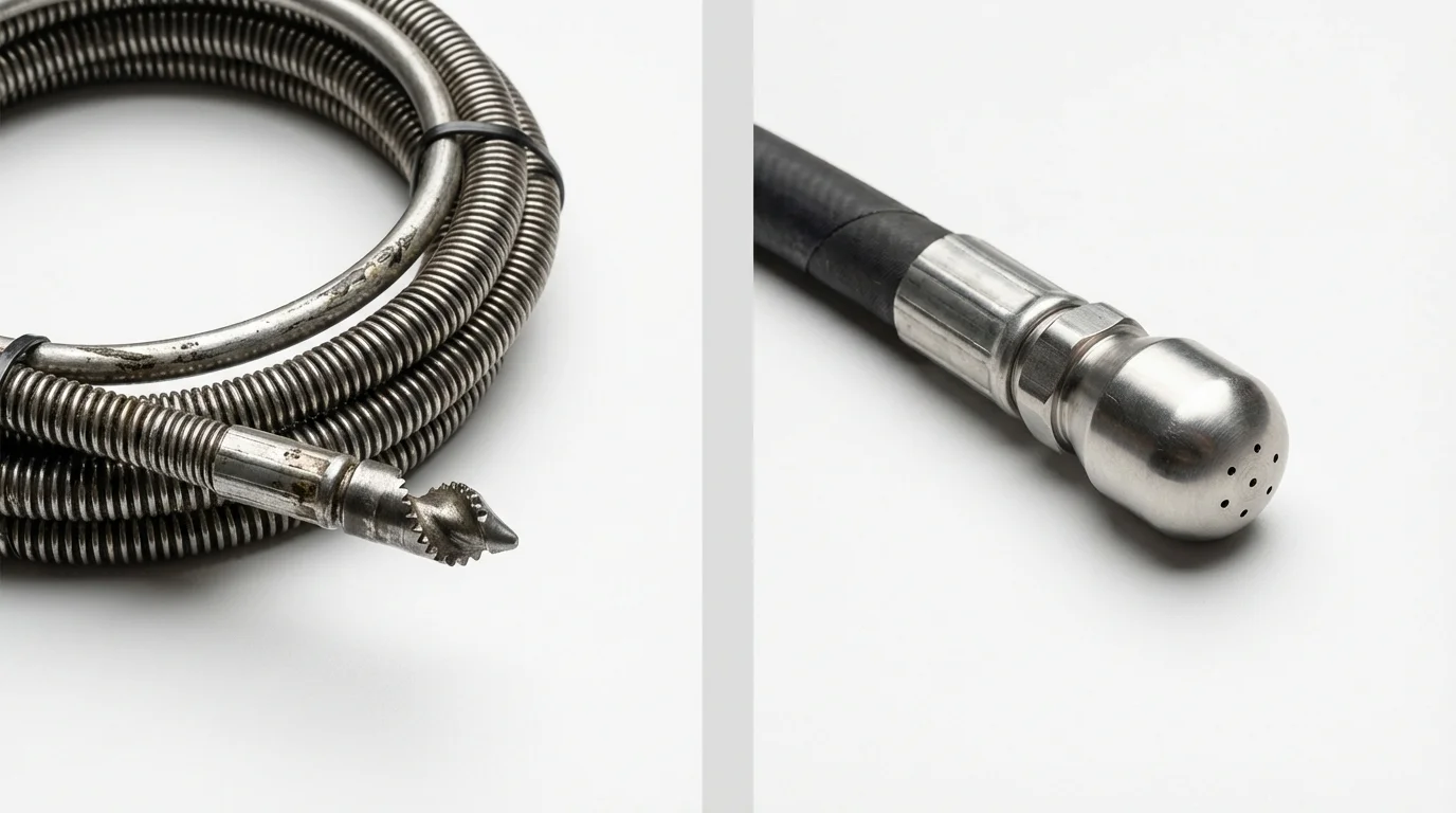 Drain snake cable and hydro jetting nozzle used for drain cleaning in Adamstown, MD